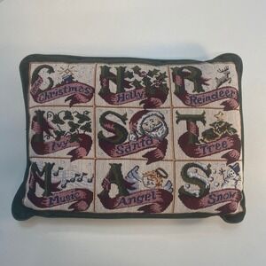 Vintage‎ Christmas Alphabet Tapestry Throw Pillow Santa Reindeer Angels Music